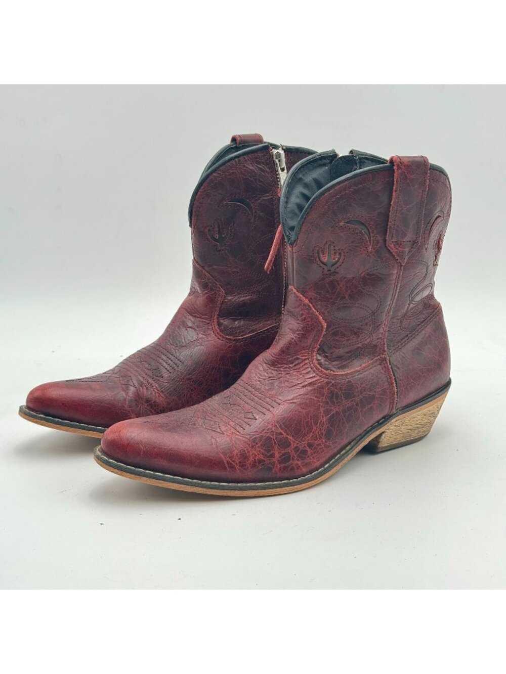 Dingo Western Red Leather Ankle Boots Womens 7.5 Cowgirl Festival Side Zip Rodeo